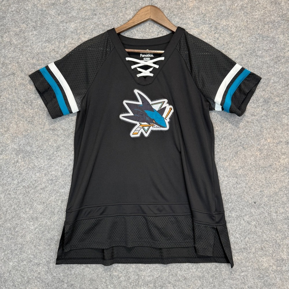 Fanatics San Jose Sharks Jersey Womens XL Lace Up V Neck Black Blue Hockey